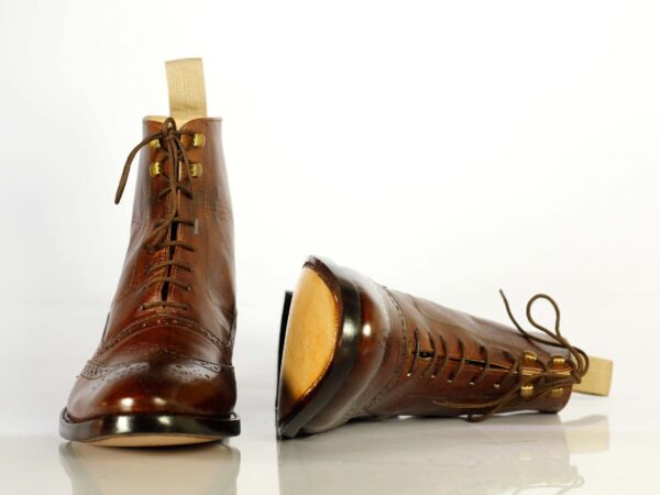 Bespoke Brown Leather Wing Tip Lace Up Boots for Men - leathersguru