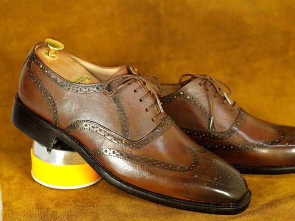 Men's Chocolate Brown Wing Tip Lace Up Shoes,Handmade Formal Shoes