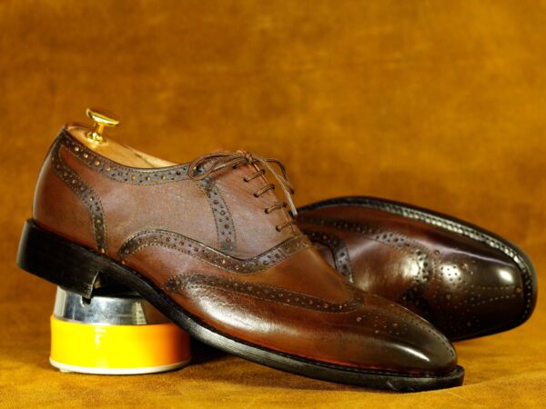 Men's Chocolate Brown Wing Tip Lace Up Shoes,Handmade Formal Shoes