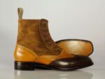 Men's Ankle Multi Color Wing Tip Brogue Leather Suede Boot - leathersguru