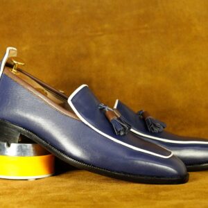 Bespoke Blue loafer tussle Shoes, Men's Oxford Leather Shoes