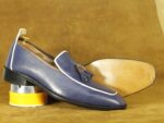 Bespoke Blue loafer tussle Shoes, Men's Oxford Leather Shoes