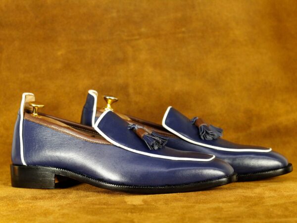 Bespoke Blue loafer tussle Shoes, Men's Oxford Leather Shoes