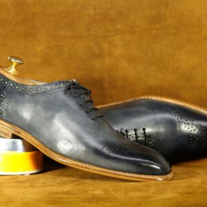 Bespoke Grey Brogue Lace Up Shoes, Men's Dress Shoes