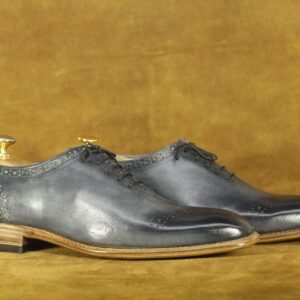 Bespoke Grey Brogue Lace Up Shoes, Men's Dress Shoes