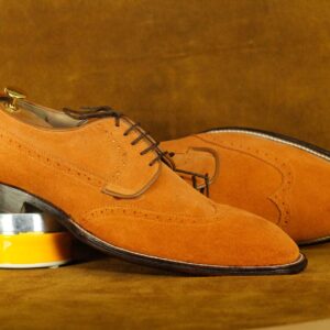 Bespoke Tan Wing Tip Lace Up Shoes, Men's Oxford  Leather Shoes