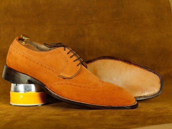 Bespoke Tan Wing Tip Lace Up Shoes, Men's Oxford  Leather Shoes