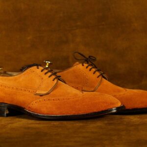 Bespoke Tan Wing Tip Lace Up Shoes, Men's Oxford  Leather Shoes