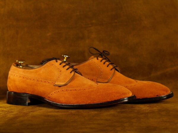 Bespoke Tan Wing Tip Lace Up Shoes, Men's Oxford  Leather Shoes