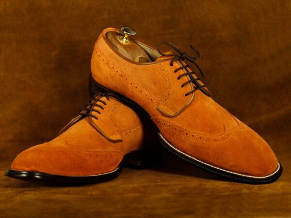 Bespoke Tan Wing Tip Lace Up Shoes, Men's Oxford  Leather Shoes