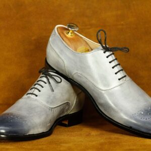 Bespoke Grey Brogue Lace Up Shoes, Men's Oxford Shoes