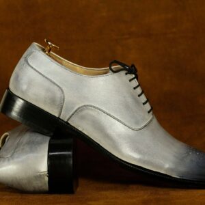 Bespoke Grey Brogue Lace Up Shoes, Men's Oxford Shoes