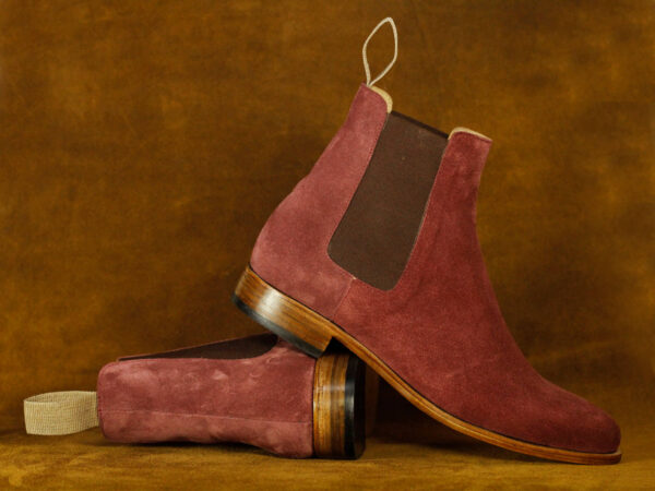 Men's Chelsea Suede Burgundy Ankle Boot,Handmade Oxford Boot