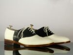 Bespoke White Black Lace Up Leather Shoes,Men's Stylish Shoes