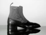 Ankle Boot Triple Monk Black Grey Leather Suede For Men's