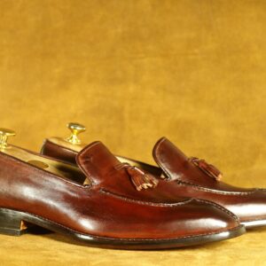 Handmade Cognac Split Toe Tussle Leather Shoes Men's Dress Shoes