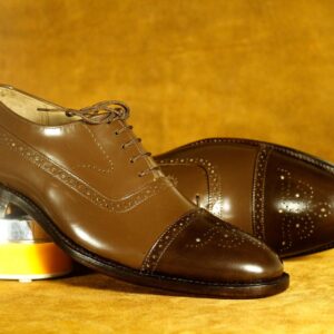 Handmade Brown Cap Toe Brogue Leather Lace Up Shoe Men's Dress shoes