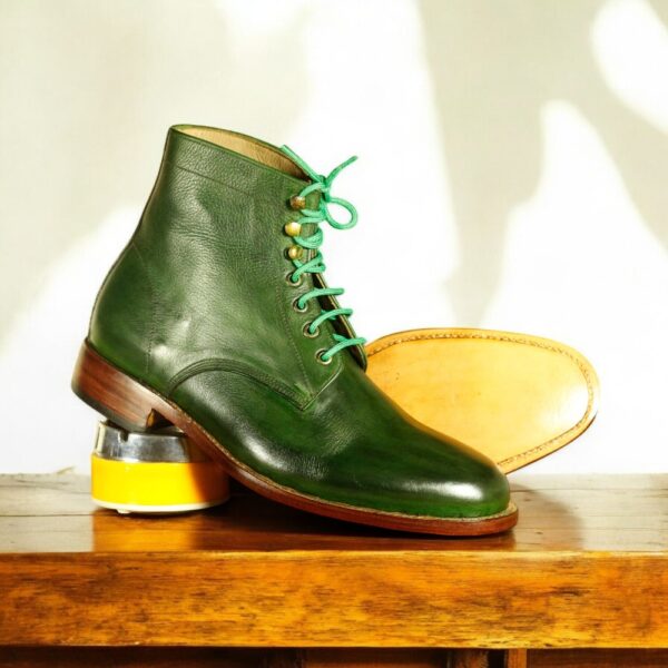 Bespoke Ankle Green Lace Up Boots, Men's Fashion Boot