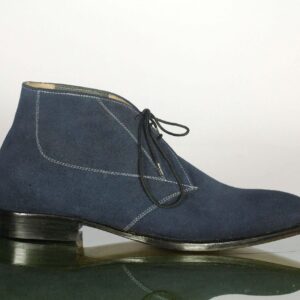 Handmade Half Ankle Blue Suede Lace up Boot, Men's Oxford Boot
