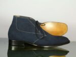 Handmade Half Ankle Blue Suede Lace up Boot, Men's Oxford Boot