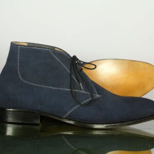 Handmade Half Ankle Blue Suede Lace up Boot, Men's Oxford Boot