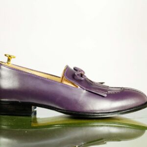 Purple Penny Loafer Leather Fringe Shoes Handmade Men's Stylish Shoes