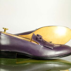 Purple Penny Loafer Leather Fringe Shoes Handmade Men's Stylish Shoes