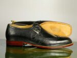 Hand Painted Black Monk Strap Brogue Toe Men's Fashion Shoes