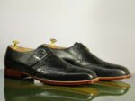 Hand Painted Black Monk Strap Brogue Toe Men's Fashion Shoes