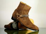 Side Zip Brown Madid Strap Suede Ankle Boots For Men's