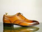 Handmade Tan Lace Up Leather Brogue Toe Men's Shoes