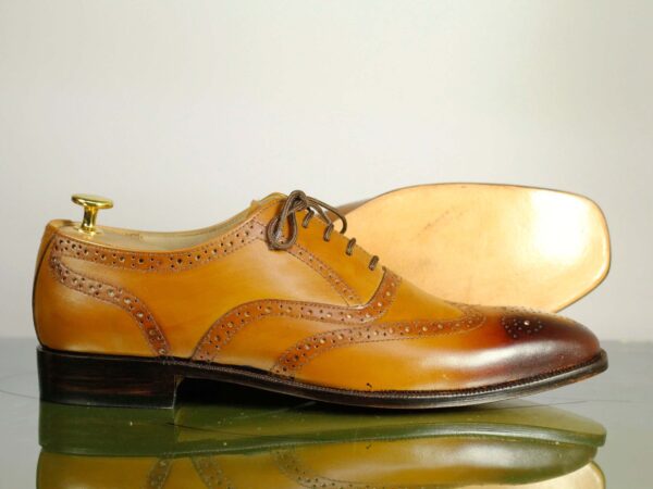 Handmade Tan Lace Up Leather Brogue Toe Men's Shoes