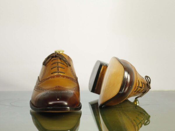 Handmade Tan Lace Up Leather Brogue Toe Men's Shoes