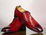 Handmade Burgundy Lace Up Wing Tip Leather Men's Shoes