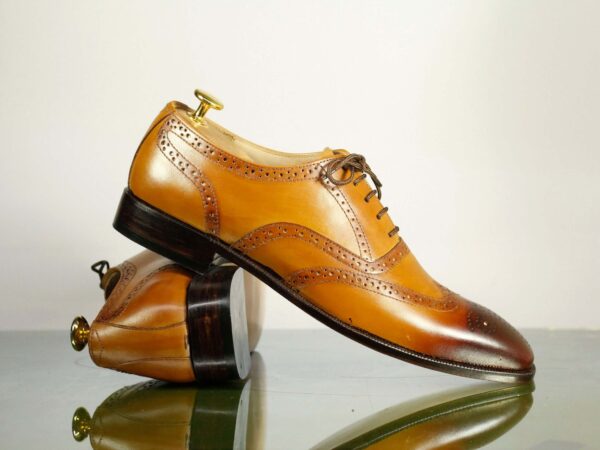 Handmade Tan Lace Up Leather Brogue Toe Men's Shoes