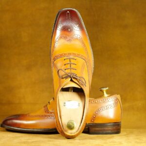 Men's Shoes Two Tone Tan Brogue Toe Stylish Shoes