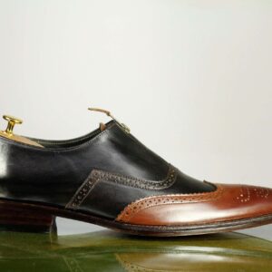 Handmade Brown Black Leather Zipper Shoes For Men's Party Shoes