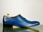 Bespoke Lace Up Blue Stylish Brogue Toe Leather Shoes For Men's