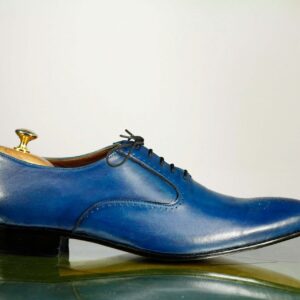 Bespoke Lace Up Blue Stylish Brogue Toe Leather Shoes For Men's