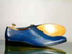 Bespoke Lace Up Blue Stylish Brogue Toe Leather Shoes For Men's