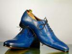 Bespoke Lace Up Blue Stylish Brogue Toe Leather Shoes For Men's