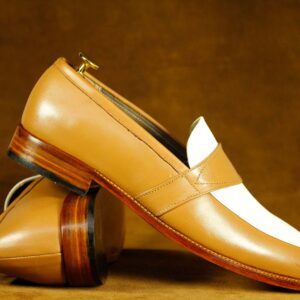 Men's Brown White Stylish Penny Loafer Leather Oxford Shoes