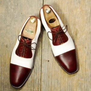 Men's Burgundy White Stylish Lace Up Party Shoes,Handmade Shoes