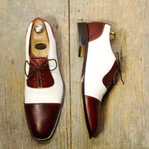 Men's Burgundy White Stylish Lace Up Party Shoes,Handmade Shoes