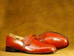 Men's Burgundy Penny Loafer Leather Shoes,Handmade Party Shoes