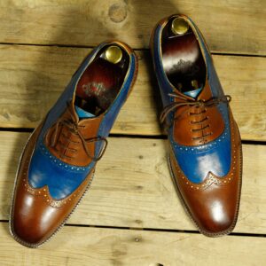 Men's Shoes Blue Brown Leather Wing Tip Fashion Shoes