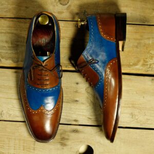 Men's Shoes Blue Brown Leather Wing Tip Fashion Shoes