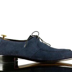 Handmade Blue Round Toe Lace Up Suede Shoes,For Men's