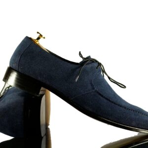 Handmade Blue Round Toe Lace Up Suede Shoes,For Men's