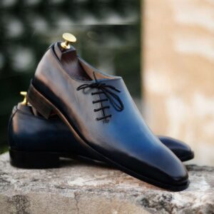 Bespoke Blue Leather Side Lace Up Shoe for Men - leathersguru